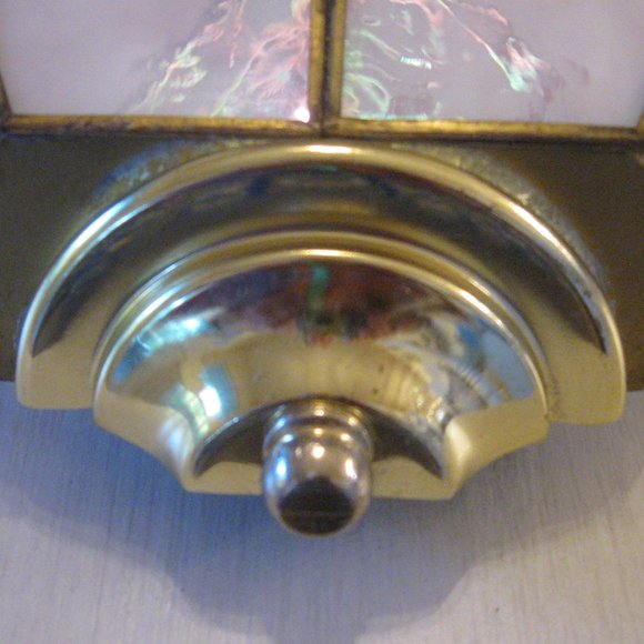 Art Deco Stained Glass Wall Sconce Pink Iridescent Glass and Polished Gold - Picture 5 of 10